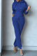 Blue Casual Solid Patchwork Hooded Collar Long Sleeve Two Pieces