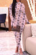 Pink Fashion Casual Print Basic Turtleneck Long Sleeve Two Pieces