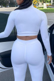 White Sportswear Solid Patchwork Zipper Collar Long Sleeve Two Pieces