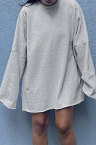 Grey Casual Solid Split Joint O Neck Straight Dresses