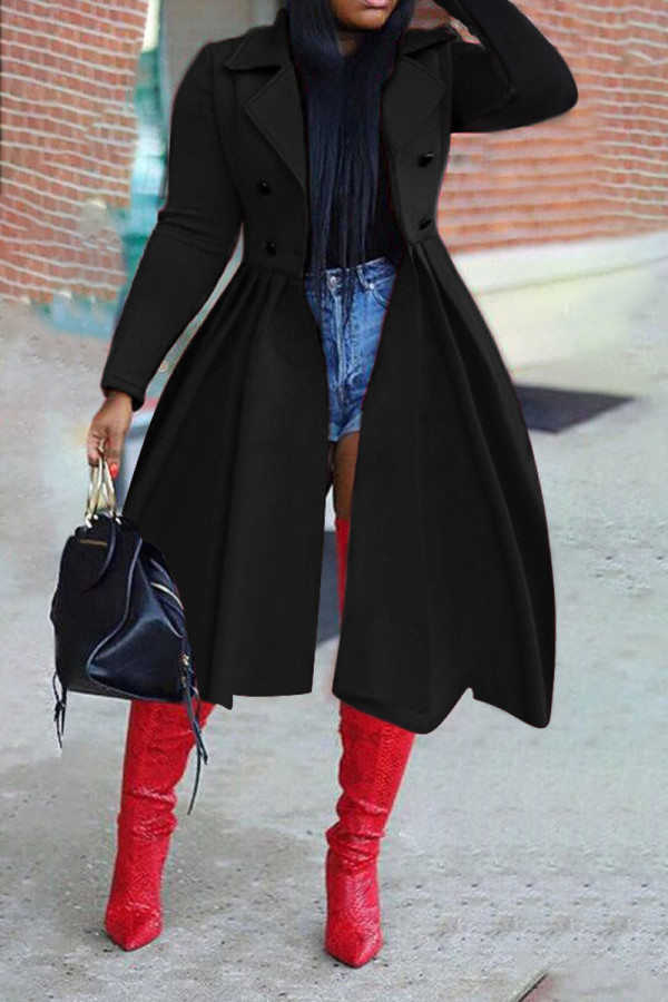 Black Elegant Solid Patchwork Turndown Collar Outerwear