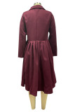 Red Elegant Solid Patchwork Turndown Collar Outerwear