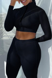 White Sportswear Solid Patchwork Zipper Collar Long Sleeve Two Pieces