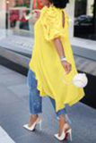 Yellow Casual Solid Fold O Neck Tops