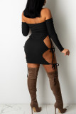 Ink Green Sexy Hollowed Out Patchwork Halter One Step Skirt Dresses