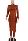 Blue Casual Solid Patchwork Slit O Neck Long Sleeve Two Pieces