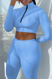White Sportswear Solid Patchwork Zipper Collar Long Sleeve Two Pieces