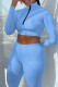 Sky Blue Sportswear Solid Patchwork Zipper Collar Long Sleeve Two Pieces