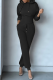 Black Casual Solid Patchwork Hooded Collar Long Sleeve Two Pieces