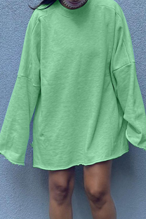 Light Green Casual Solid Split Joint O Neck Straight Dresses