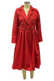 Red Elegant Solid Patchwork Turndown Collar Outerwear