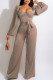 Champagne Casual Sweet Solid Patchwork Square Collar Straight Jumpsuits