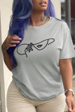 Grey Fashion Street Print Patchwork O Neck T-Shirts