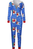 Red Casual Print Patchwork Zipper Hooded Collar Regular Jumpsuits