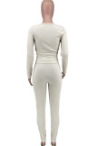 White Casual Solid Patchwork V Neck Long Sleeve Two Pieces