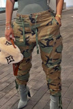 Green Casual Camouflage Print Patchwork Loose Mid Waist Straight Full Print Bottoms