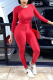 Red Casual Solid Patchwork O Neck Long Sleeve Two Pieces