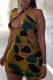 Colour Fashion Sexy Print Hollowed Out Backless Halter Sleeveless Dress