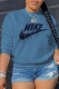 Blue Fashion Sportswear Print Patchwork O Neck Tops