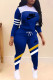 Blue Fashion Casual Print Patchwork O Neck Long Sleeve Two Pieces