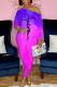 Purple Casual Print Patchwork Asymmetrical Off the Shoulder Three Quarter Two Pieces