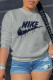 Grey Fashion Sportswear Print Patchwork O Neck Tops