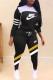 Black Fashion Casual Print Patchwork O Neck Long Sleeve Two Pieces