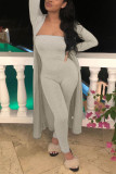 Light Gray Fashion Casual Solid Basic Long Sleeve Two Pieces