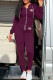 Fuchsia Fashion Casual Print Patchwork Hooded Collar Long Sleeve Two Pieces