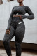 Black Gray Fashion Sportswear Print Patchwork O Neck Long Sleeve Two Pieces