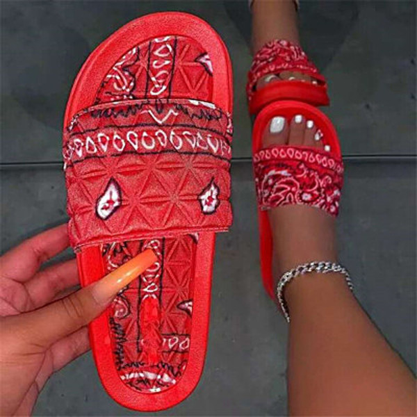 Red Casual Living Printing Soft Slide Slippers For Women