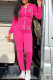 Rose Red Fashion Casual Print Patchwork Hooded Collar Long Sleeve Two Pieces