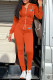 Orange Fashion Casual Print Patchwork Hooded Collar Long Sleeve Two Pieces