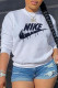 White Fashion Sportswear Print Patchwork O Neck Tops