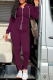 Fuchsia Casual Solid Split Joint Hooded Collar Long Sleeve Two Pieces
