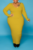 Red Casual Solid Split Joint U Neck Straight Plus Size Dresses