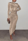 Gold Fashion Celebrities Solid Patchwork Half A Turtleneck One Step Skirt Dresses