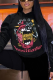 Black Casual Print Letter O Neck Tops