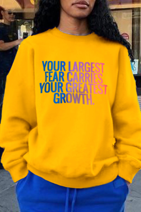 Yellow Work Sportswear Gradual Change Patchwork O Neck Tops