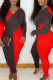 Red Casual Elegant Solid Patchwork Asymmetrical V Neck Long Sleeve Two Pieces