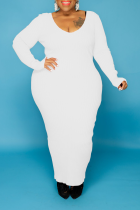 White Casual Solid Split Joint U Neck Straight Plus Size Dresses