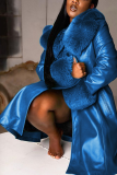 Blue Sexy Solid Patchwork Turndown Collar Outerwear