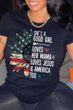 Black Fashion Casual Print Basic O Neck T-Shirts