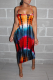 Orange Sexy Print Patchwork Halter Pencil Skirt Dresses
