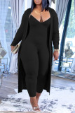 Grey Casual Solid Patchwork V Neck Long Sleeve Two Pieces
