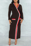 Purple Casual Solid Bandage Patchwork V Neck One Step Skirt Dresses