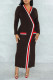 Brown Casual Solid Bandage Patchwork V Neck One Step Skirt Dresses