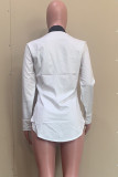 White Fashion Casual Print Basic Turndown Collar Tops