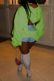 Green Fashion Casual Solid Hollowed Out Backless Hooded Collar Outerwear