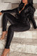 Black Fashion Casual Solid Basic Zipper Collar Skinny Jumpsuits
